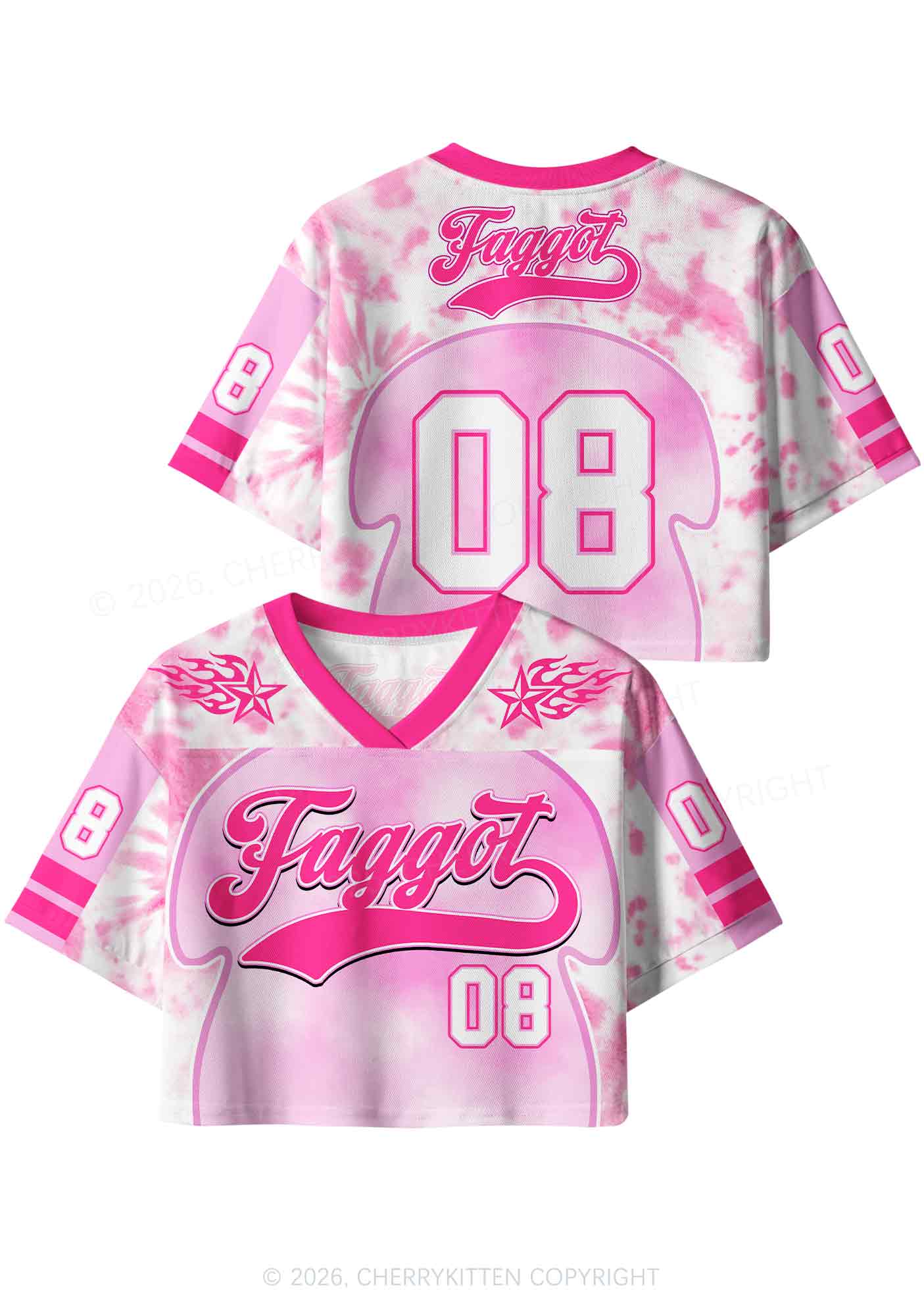 Pink Tie Dye Faggot Pride Y2K Crop Sport Jersey Shirts Cherrykitten