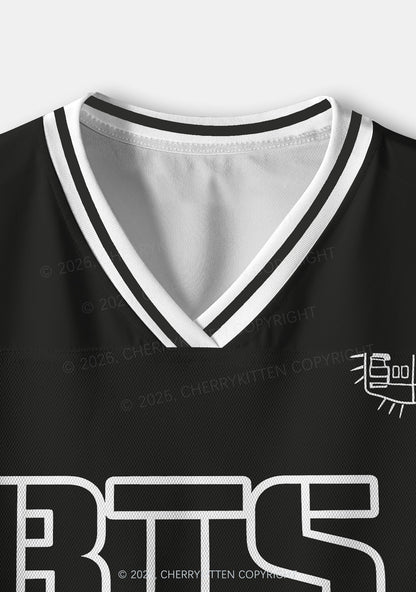 Black Kpop Boys Number Y2K Crop Sport Jersey Shirts Cherrykitten