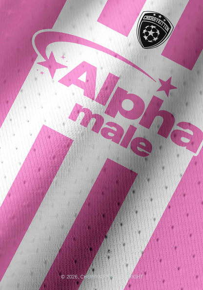 Alpha Male Pink White Stripes Pride Y2K Crop Football Jersey Shirts Cherrykitten