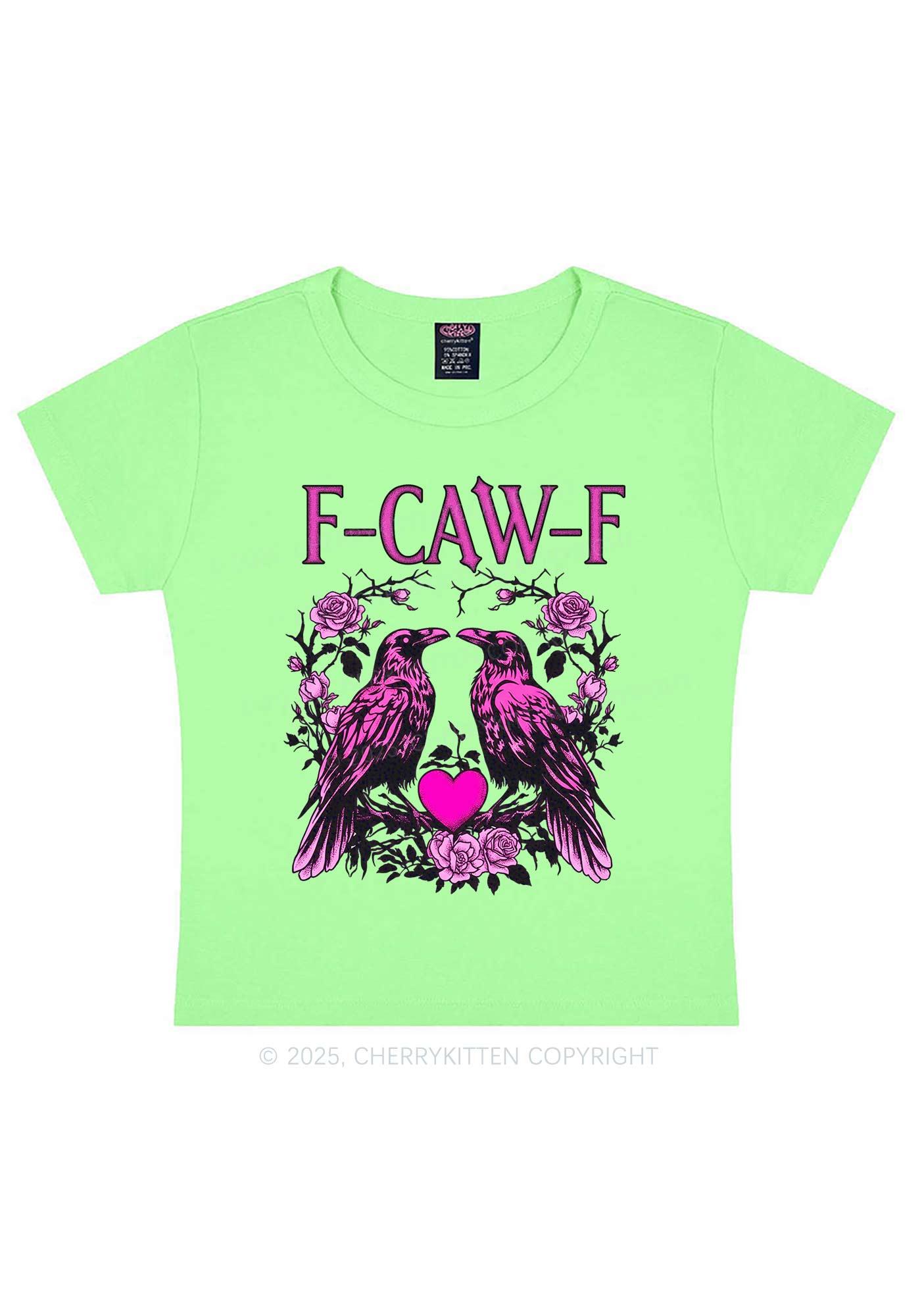 F CAW F Pink Ravens Valentine's Day Y2K Baby Tee Cherrykitten