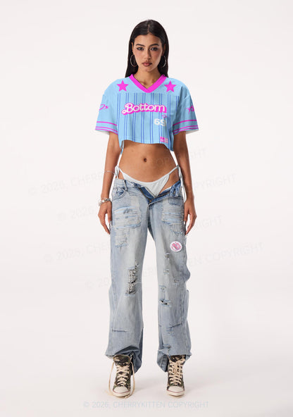 Blue Bottom Pride Y2K Crop Sport Jersey Shirts Cherrykitten