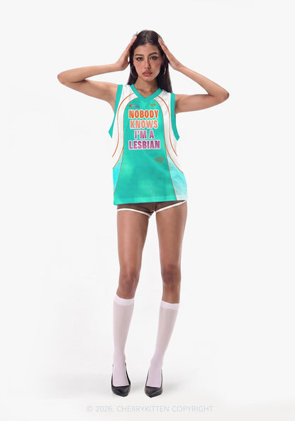 Nobody Knows Im Lesbian Pride Y2K Sport Jersey Tank Cherrykitten