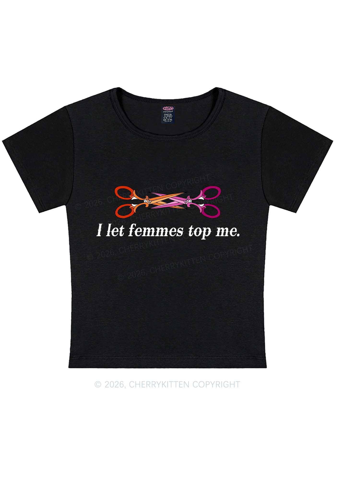 I Let Femmes Top Me Scissors Pride Y2K Baby Tee Cherrykitten