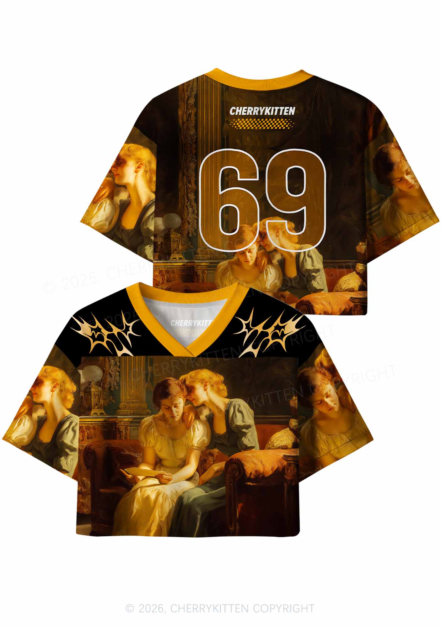 Lesbian Couple Reading Portrait Pride Y2K Crop Sport Jersey Shirts Cherrykitten