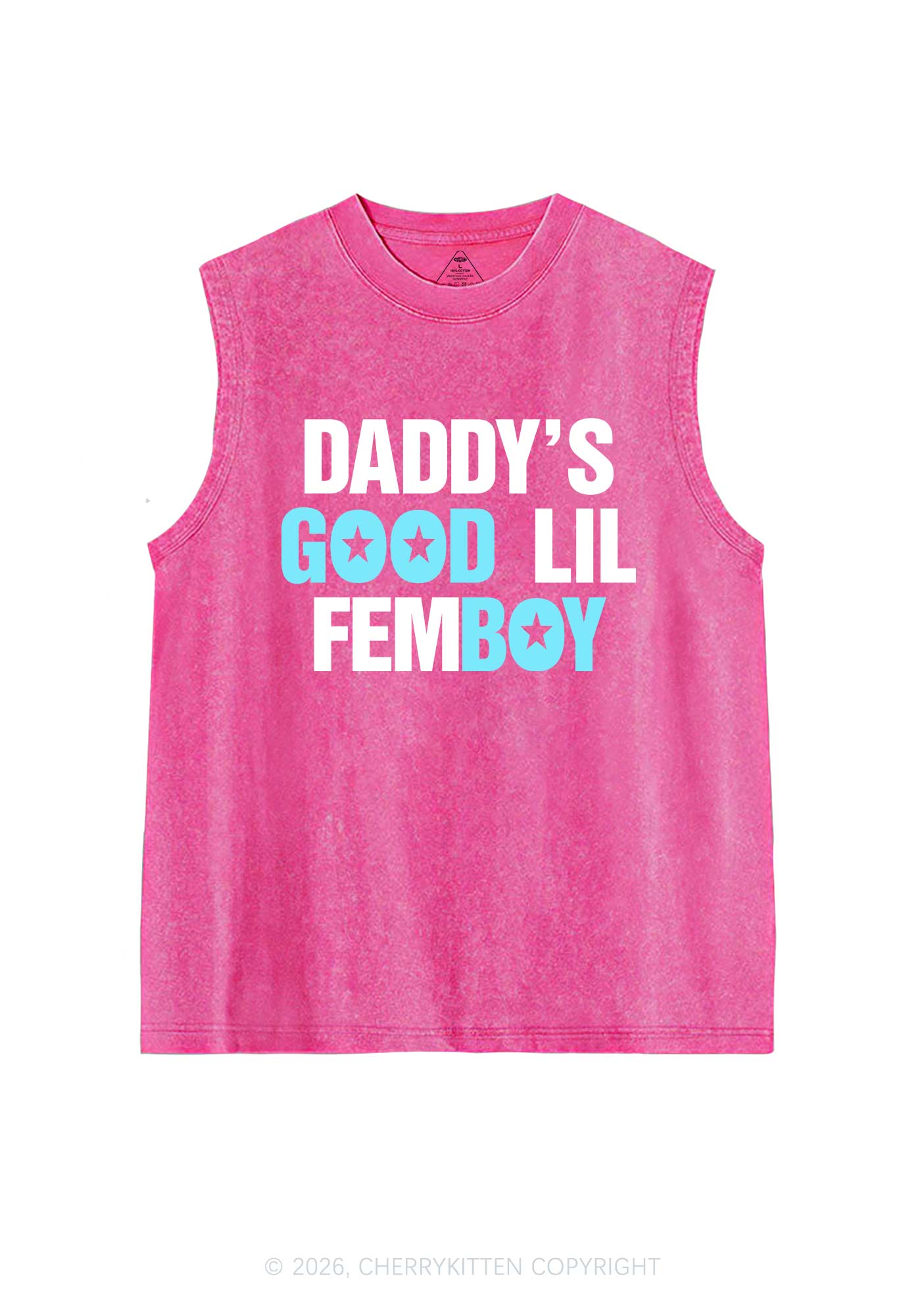 Daddys Good Lil Femboy Pride Y2K Washed Muscle Tank Cherrykitten