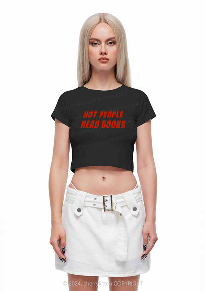 Hot People Read Books Y2K Baby Tee Cherrykitten