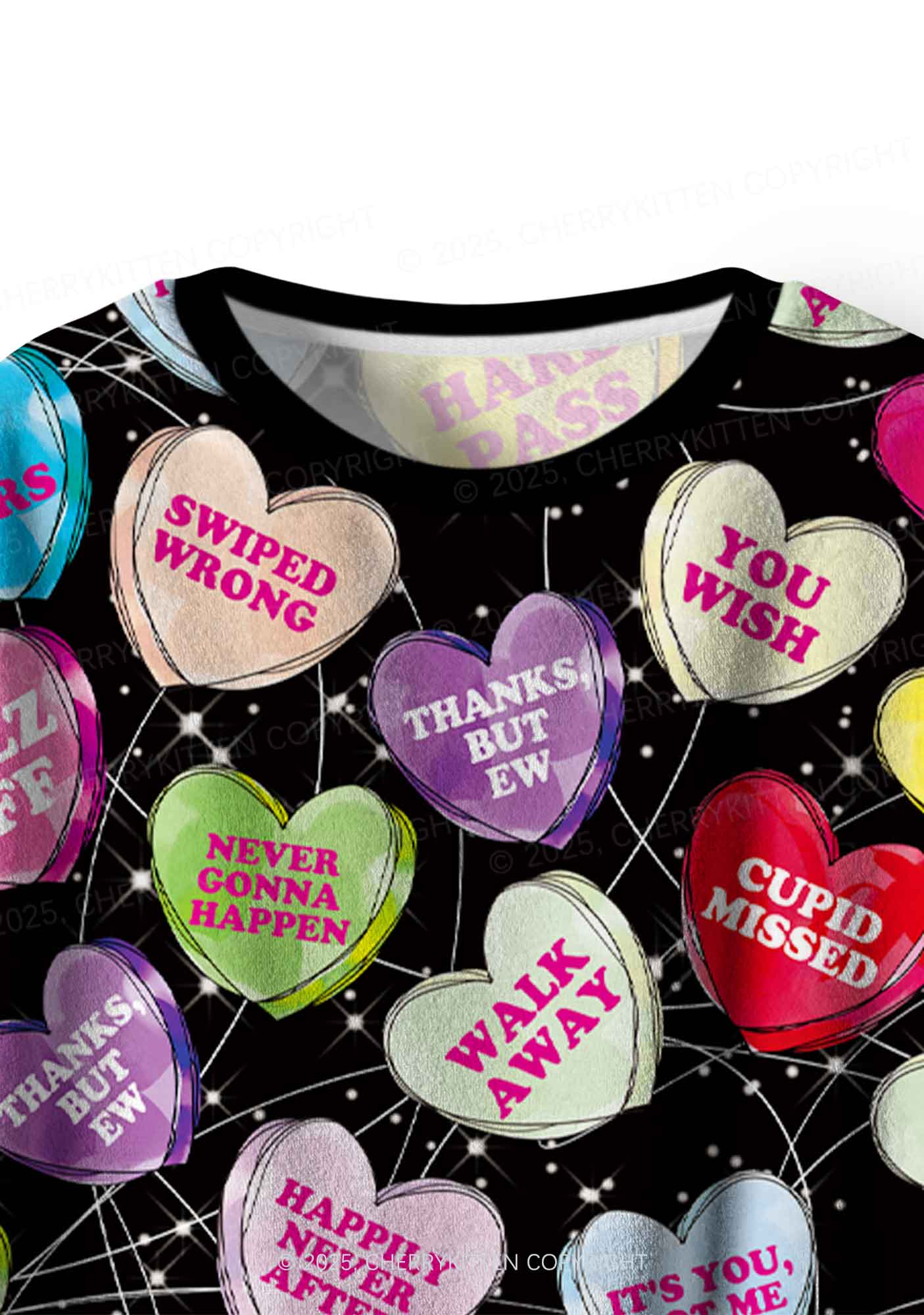 Anti Romantic Candy Y2K Valentine's Day Fleece Long Sleeve Pajama Set Cherrykitten