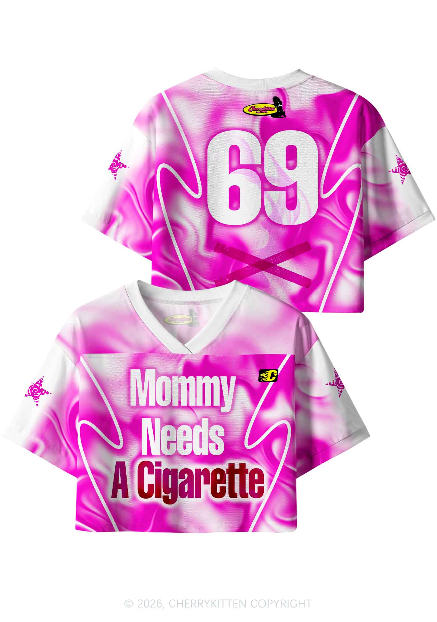Mommy Needs A Cigarette Y2K Crop Sport Jersey Shirts Cherrykitten