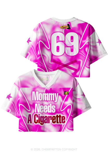 Mommy Needs A Cigarette Y2K Crop Sport Jersey Shirts Cherrykitten