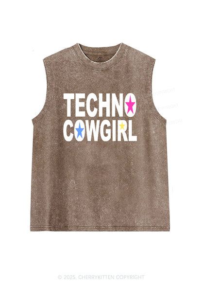 Techno Cowgirl Y2K Washed Muscle Tank Cherrykitten