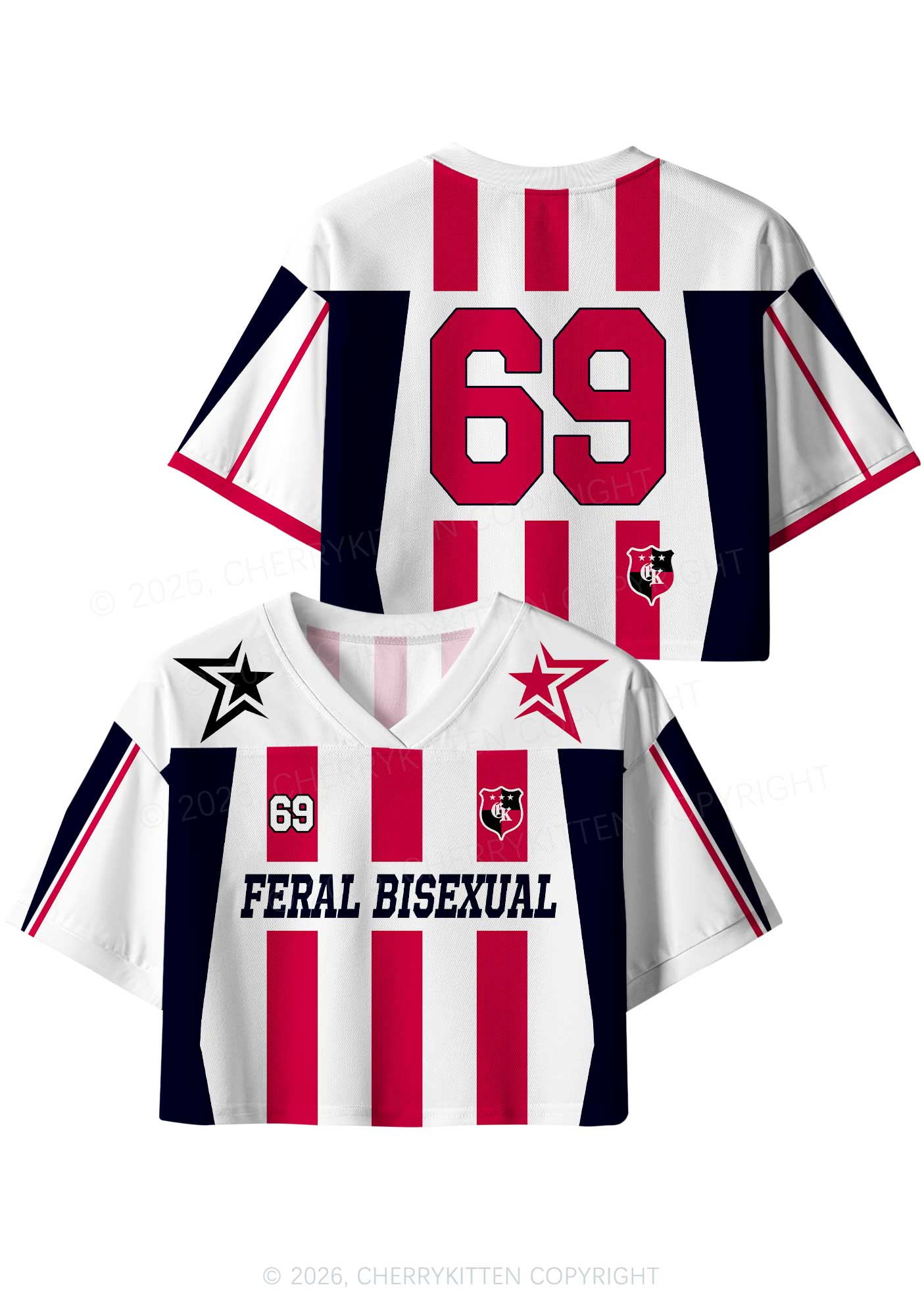 Feral Bisexual Pride Y2K Crop Sport Jersey Shirts Cherrykitten