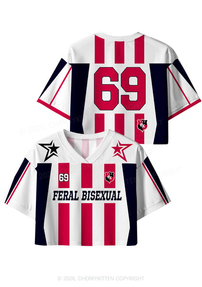 Feral Bisexual Pride Y2K Crop Sport Jersey Shirts Cherrykitten