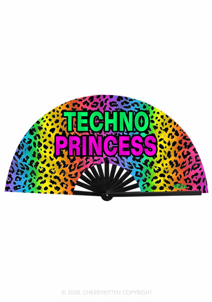 Techno Princess Leopard Y2K Rave Hand Fan Cherrykitten