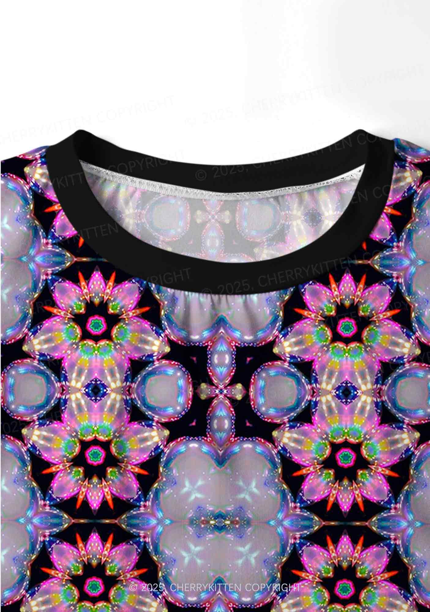 Rainbow Glow Y2K Print Long Sleeve Pajama Set Cherrykitten