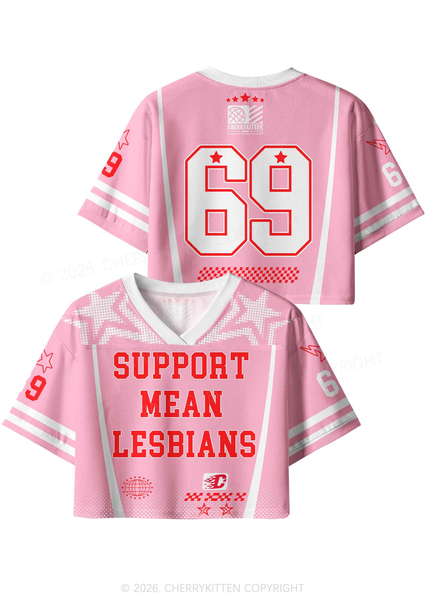 Support Mean Lesbians Pride Y2K Crop Sport Jersey Shirts Cherrykitten