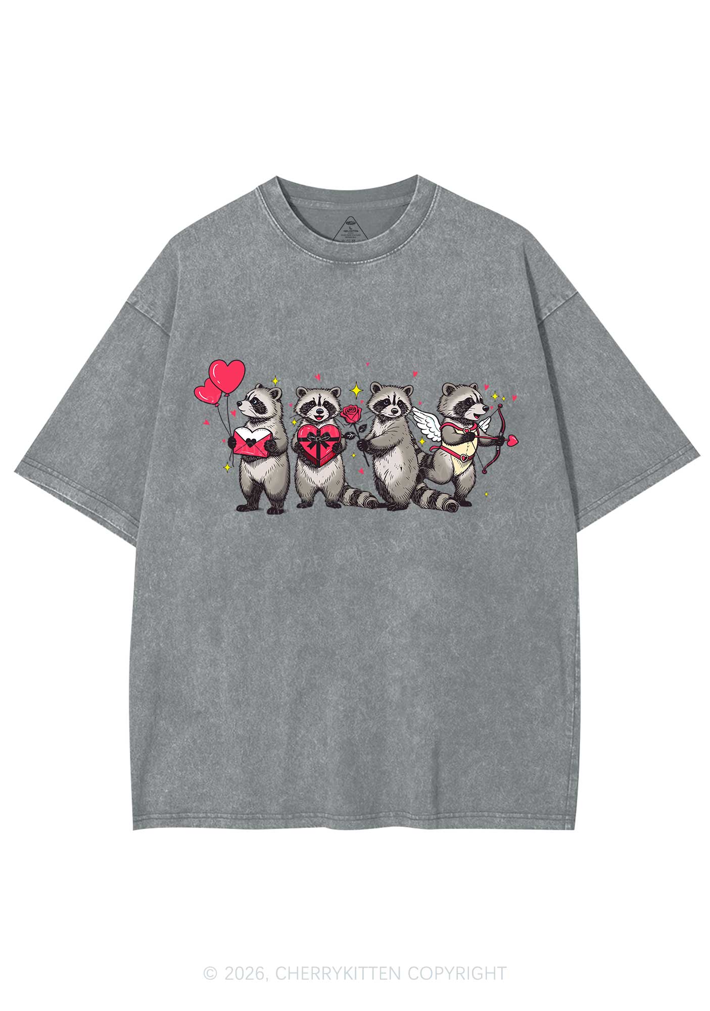Raccoon Cupids Valentine's Day Y2K Shirts Washed Tee Cherrykitten