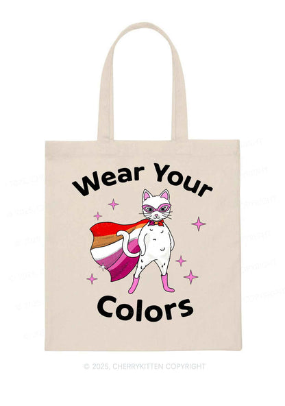 Lesbian Flag Cat Pride Y2K Canvas Tote Bag Cherrykitten