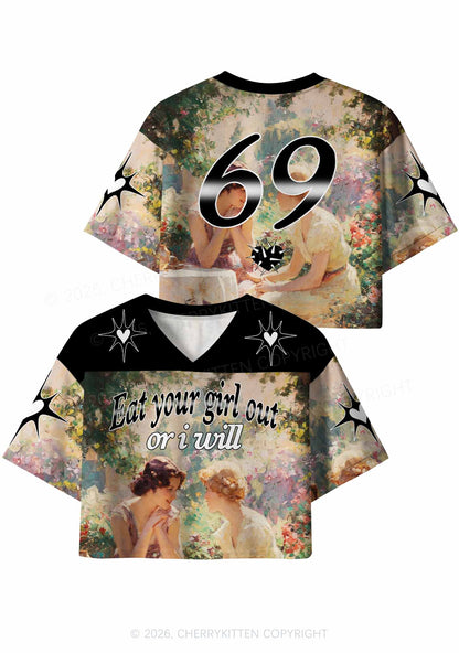 Eat Your Girl Out Or I Will Pride Y2K Crop Sport Jersey Shirts Cherrykitten