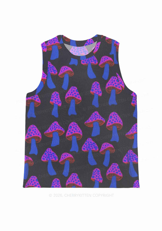 Blue Mushroom Y2K Mesh Muscle Tank Cherrykitten