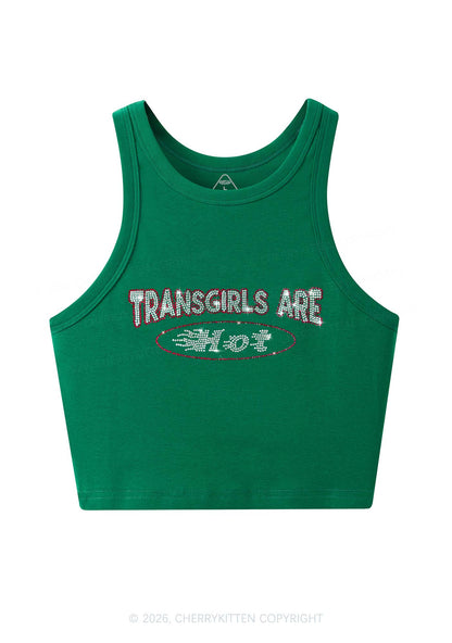 Rhinestone Transgirls Are Hot Pride Y2K Crop Tank Top Cherrykitten