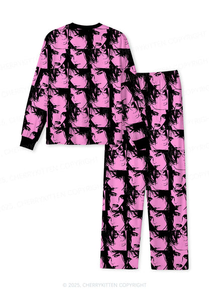 Pink Custom Portrait Valentine's Day Y2K Print Long Sleeve Pajama Set Cherrykitten