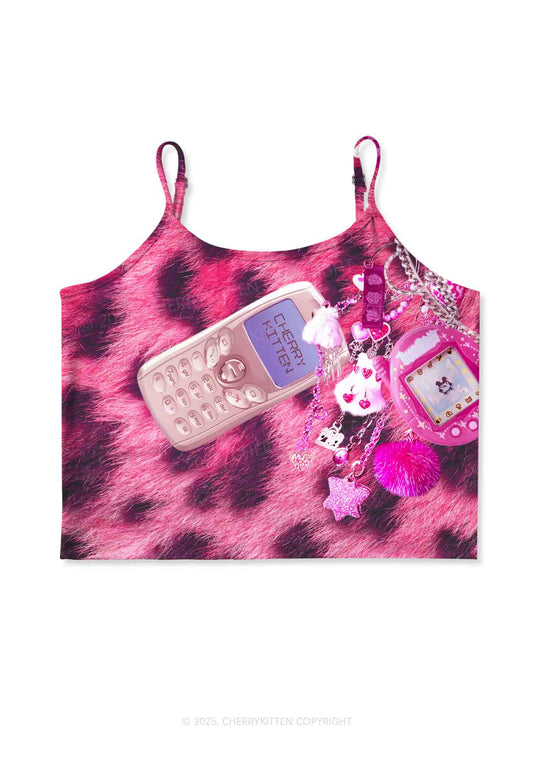 Pink Plush Phone Y2K Print Cami Crop Top Cherrykitten