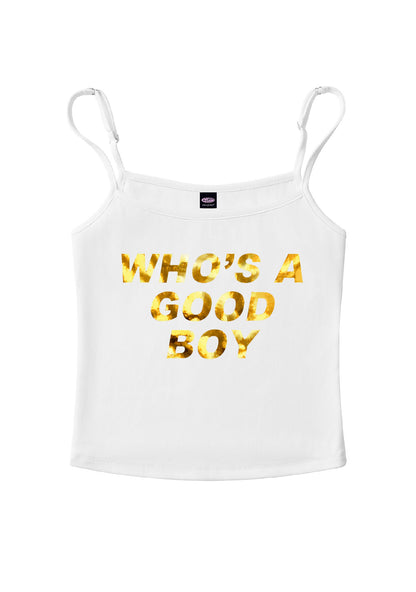 Whos A Good Boy Silver Foil Printed Y2K Spaghetti Strap Cami Cherrykitten