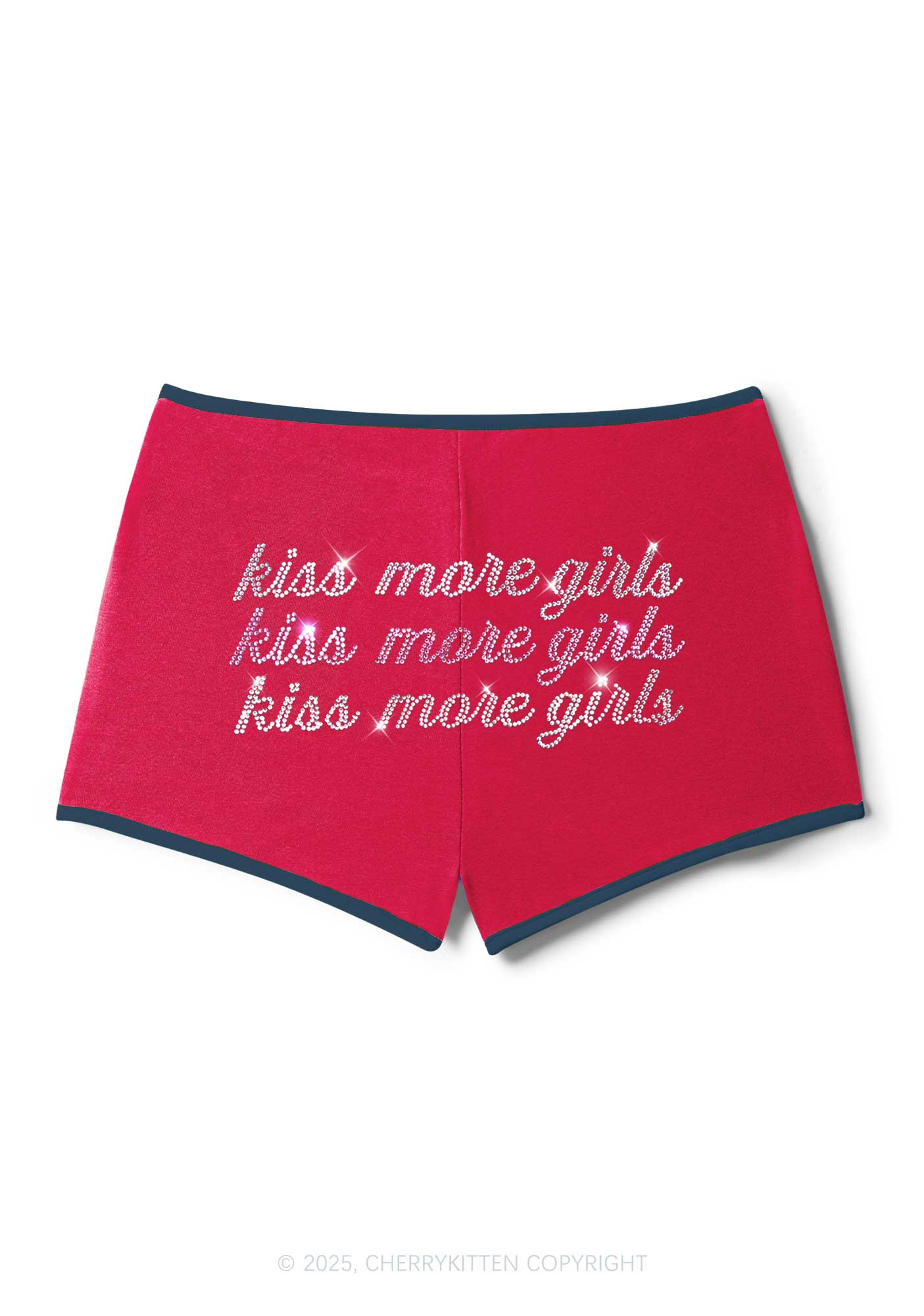 Rhinestone Kiss More Girls Pride Y2K Booty Shorts Cherrykitten