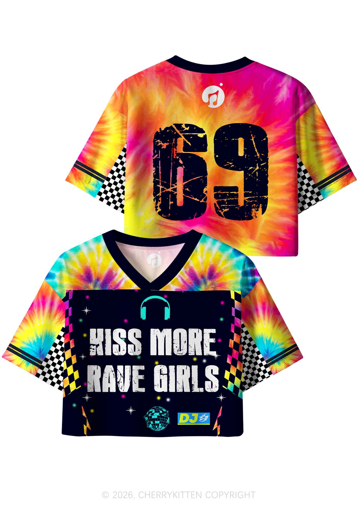 Kiss More Rave Girls Y2K Crop Sport Jersey Shirts Cherrykitten