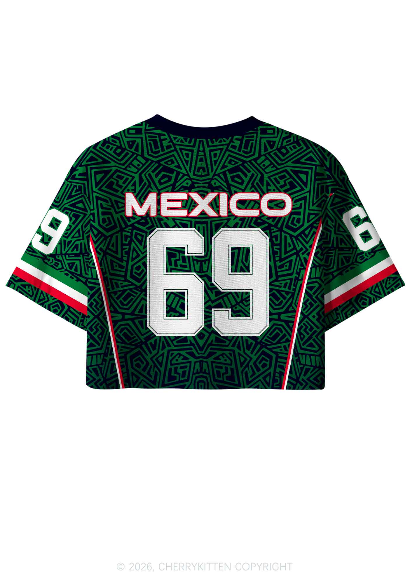 Custom Green Mexico Geometric Pattern Y2K Crop Sport Jersey Shirts Cherrykitten