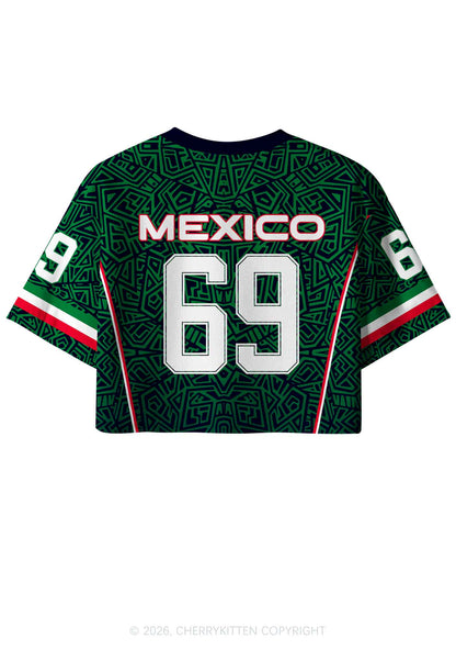 Custom Green Mexico Geometric Pattern Y2K Crop Sport Jersey Shirts Cherrykitten