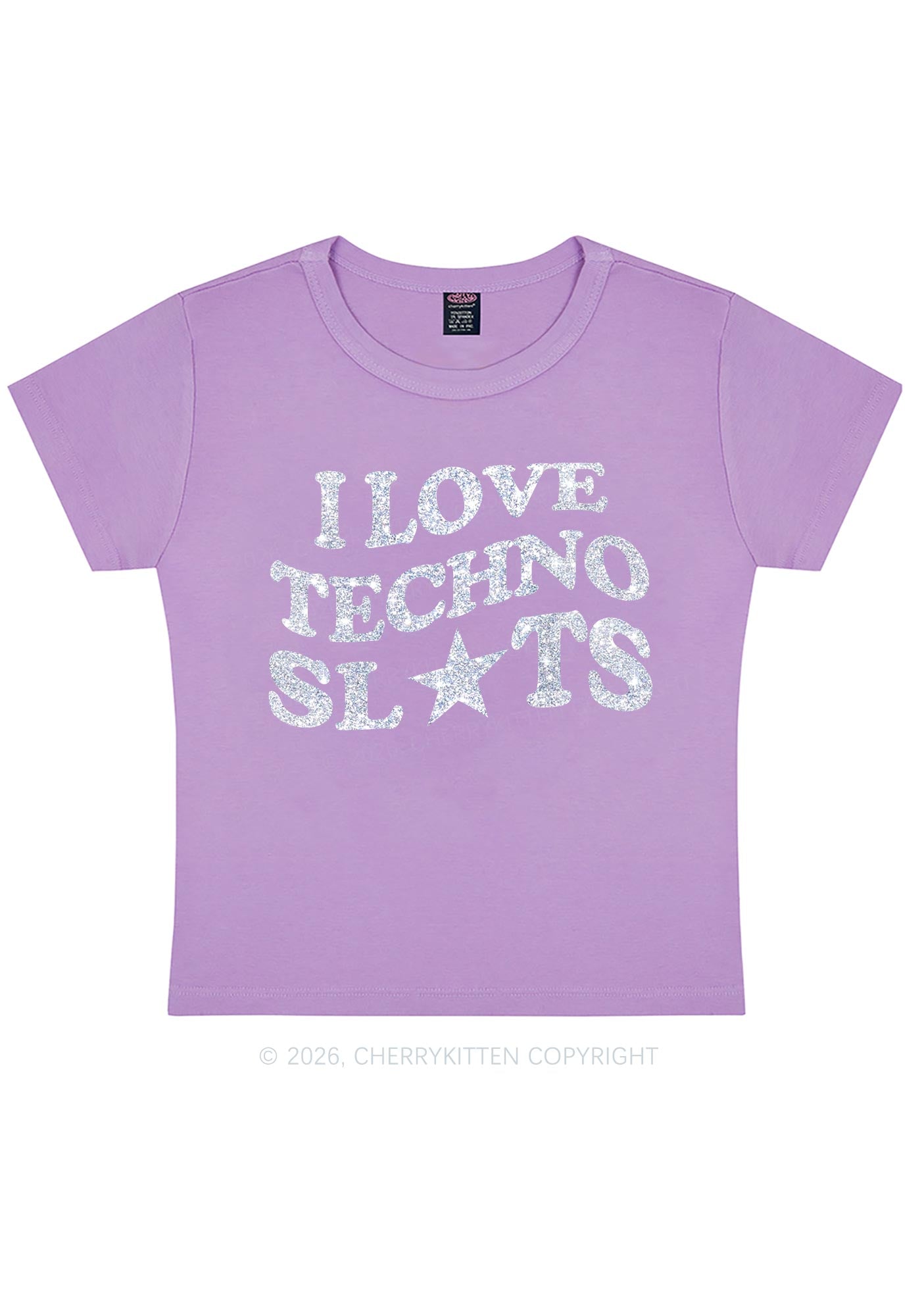 Glitter I Love Techno Slxts Y2K Baby Tee Cherrykitten