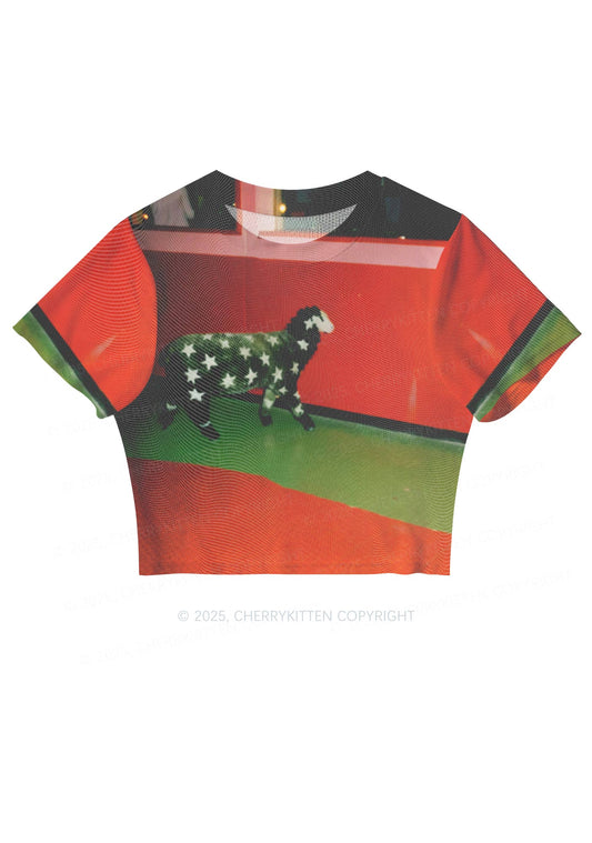 Sheep Starry Wool Y2K Mesh Crop Top Cherrykitten