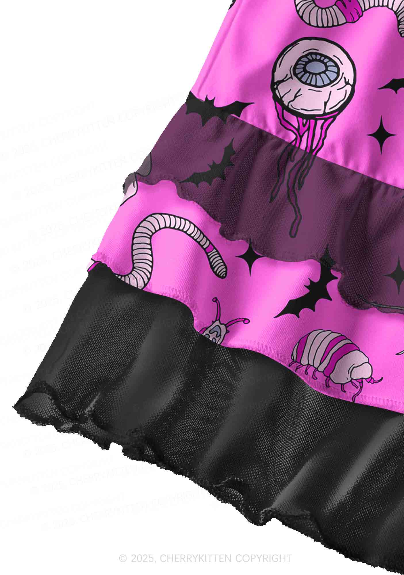 Halloween Goth Pink Party Y2K Print Mini Layered Skirt Cherrykitten