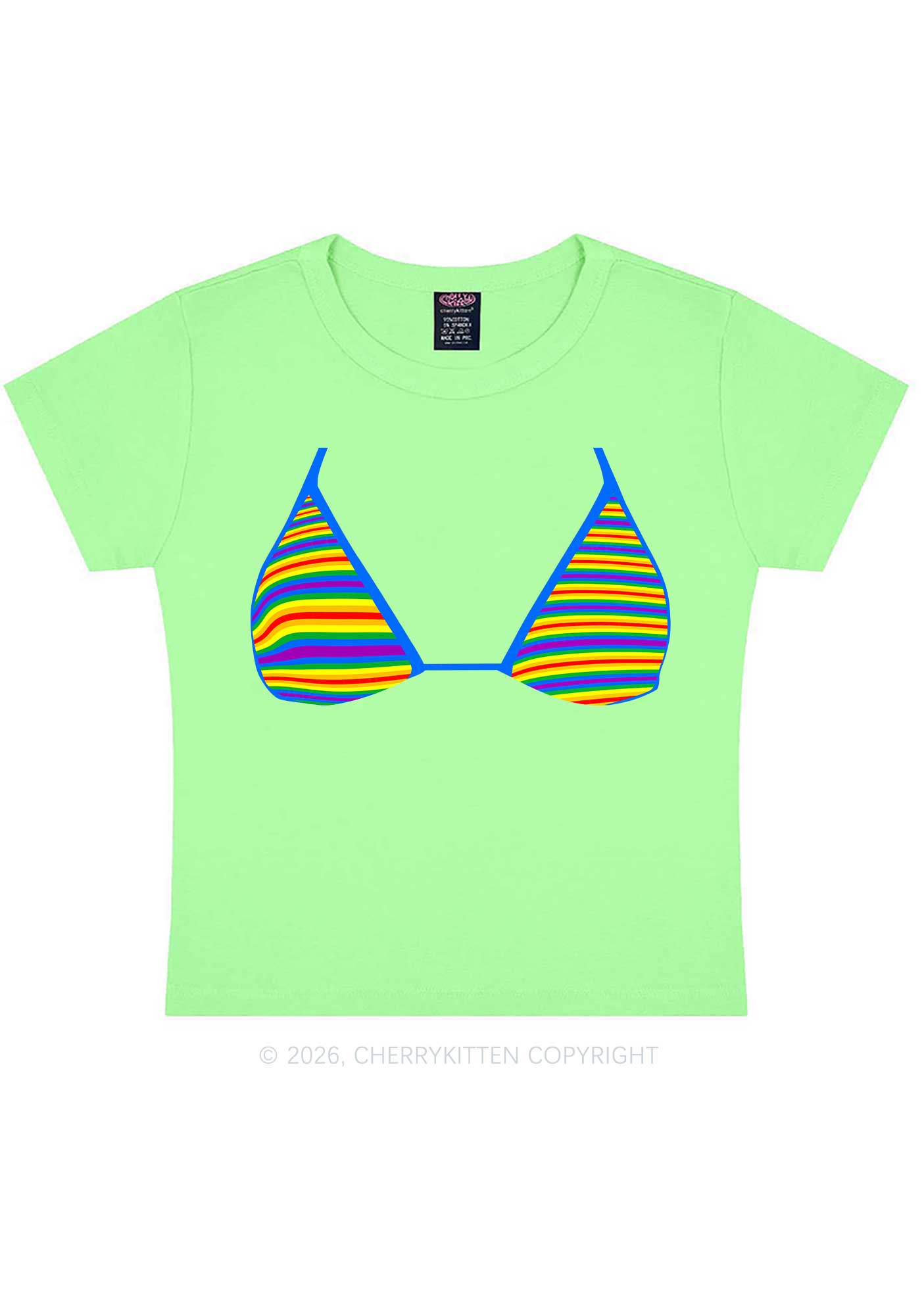 Rainbow Stripe Bra Pride Y2K Baby Tee Cherrykitten