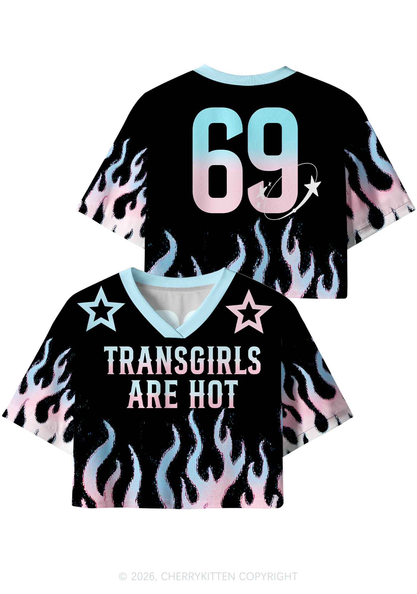 Transgirls Are Hot Flame Pride Y2K Crop Sport Jersey Shirts Cherrykitten