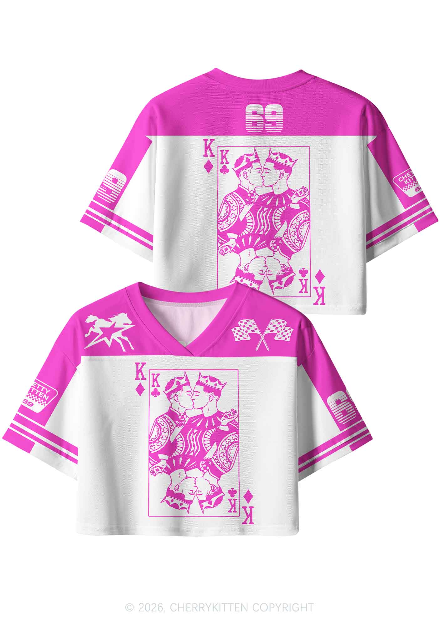 Hot Pink Gay King Pride Y2K Crop Sport Jersey Shirts Cherrykitten