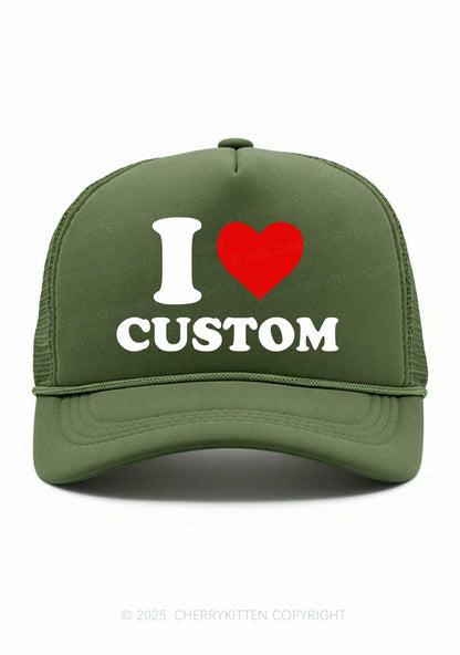 I Love Custom Valentine's Day Y2K Trucker Hat Cherrykitten