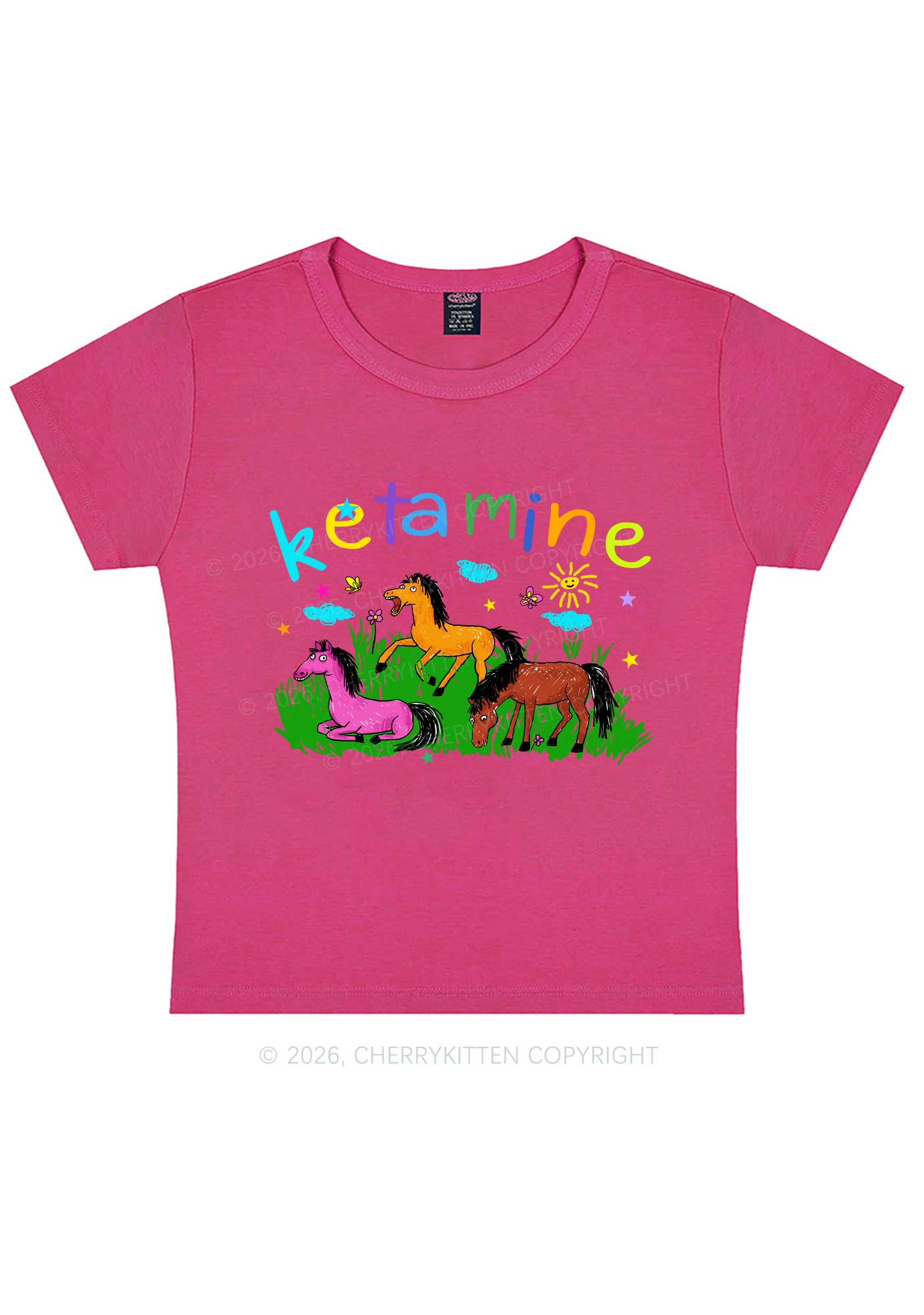 Rainbow K Pony Y2K Baby Tee Cherrykitten