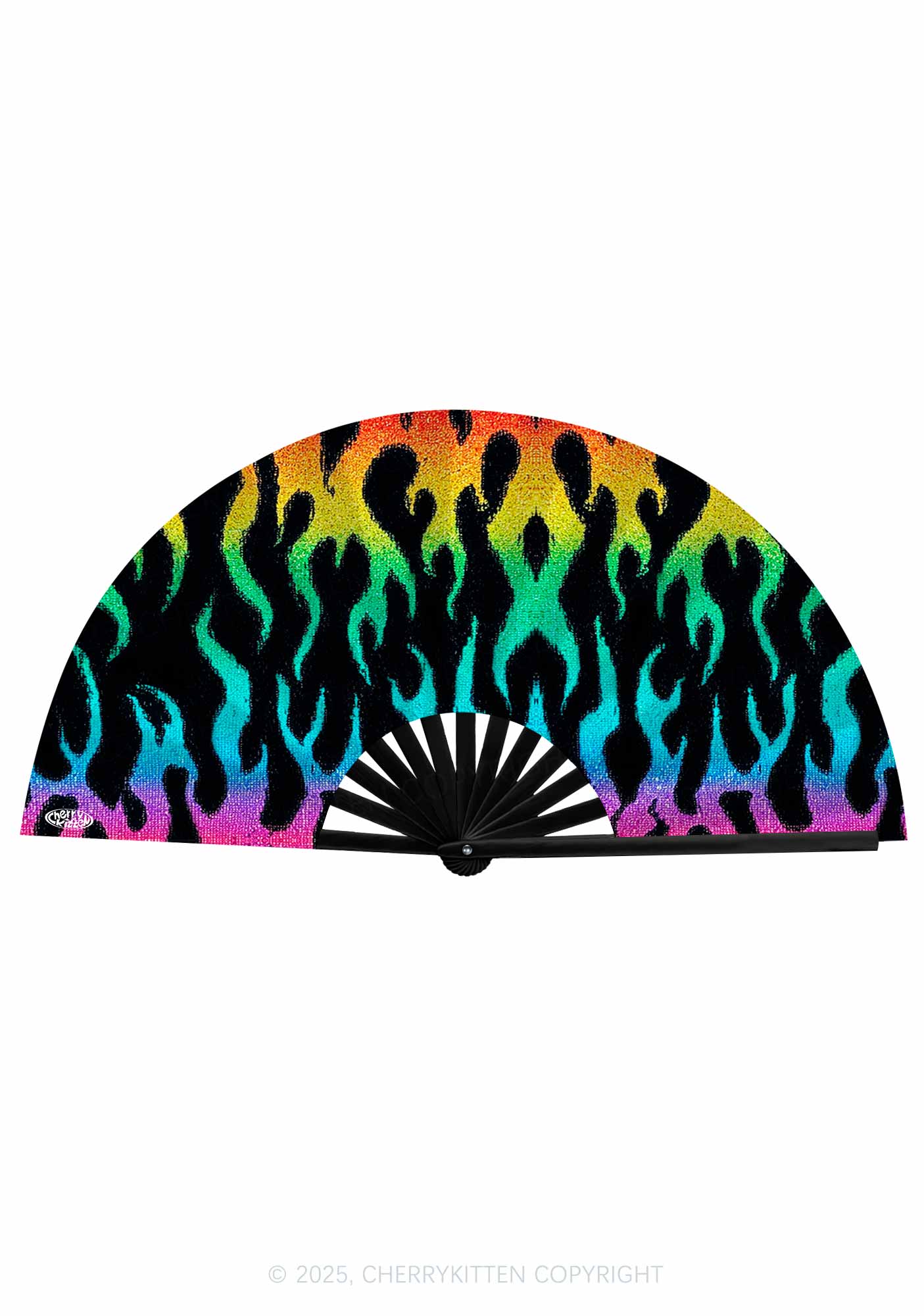 Rainbow Flame Pride Y2K Rave Hand Fan Cherrykitten