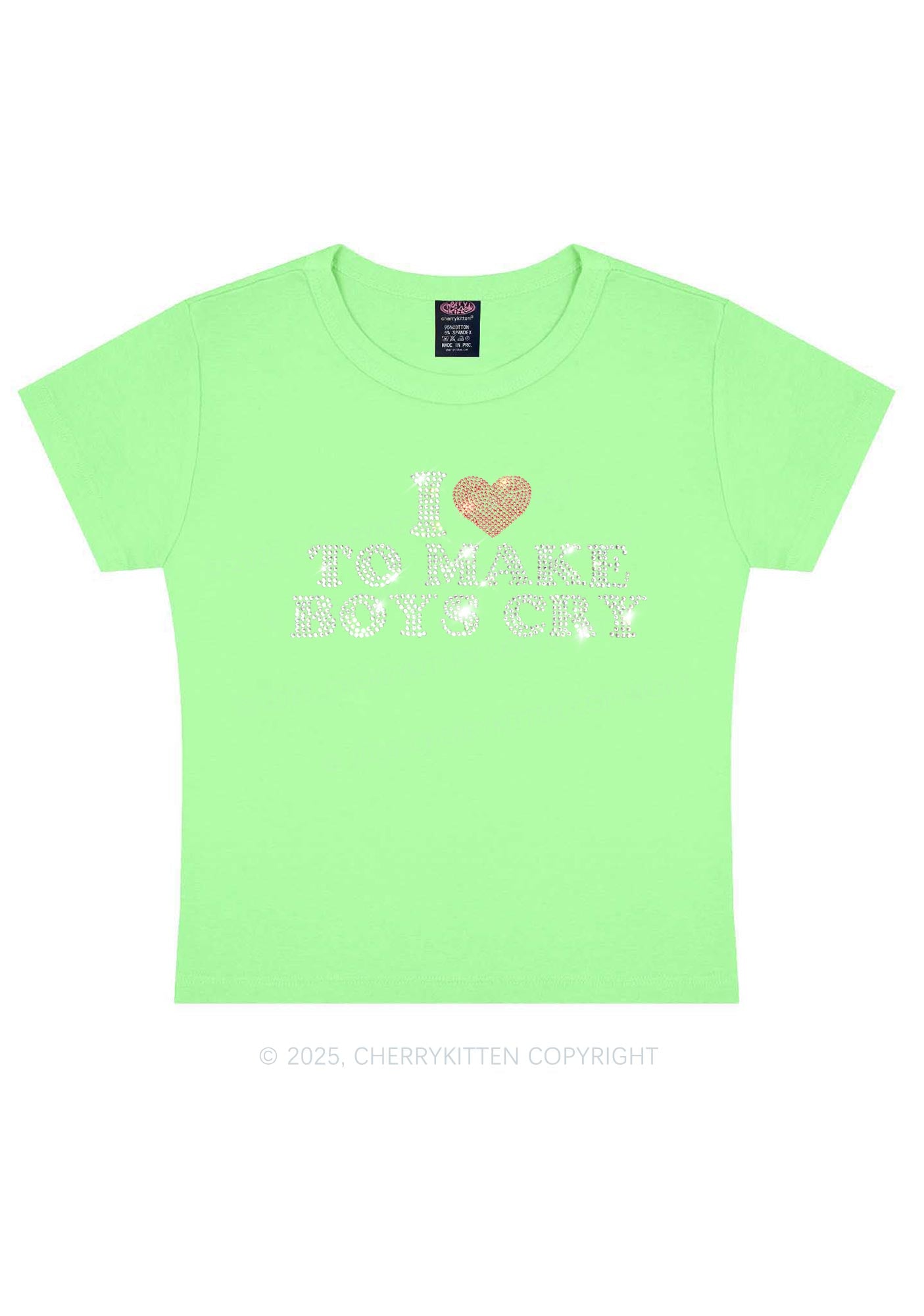 Rhinestone Love To Make Boys Cry Y2K Baby Tee Cherrykitten