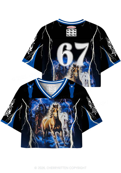Horses In Lightning Y2K Crop Sport Jersey Shirts Cherrykitten
