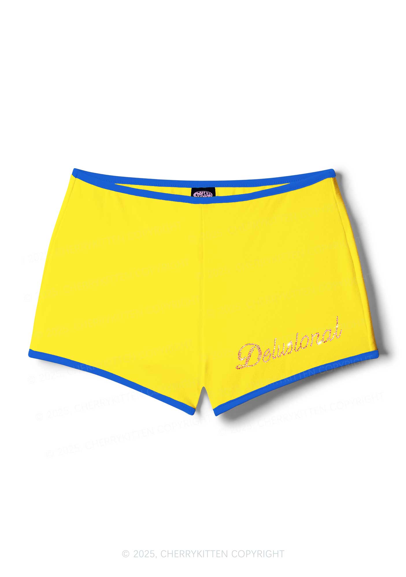 Rhinestone Pink Delusional Y2K Booty Shorts Cherrykitten