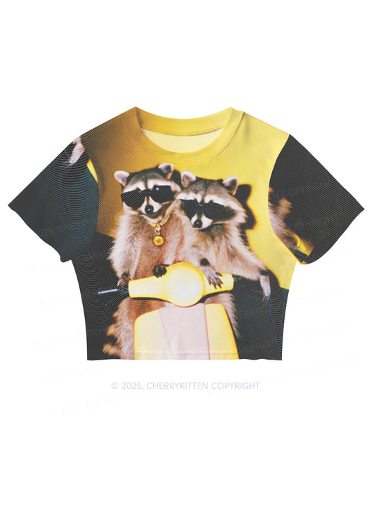 Raccoon Riders Y2K Mesh Crop Top Cherrykitten