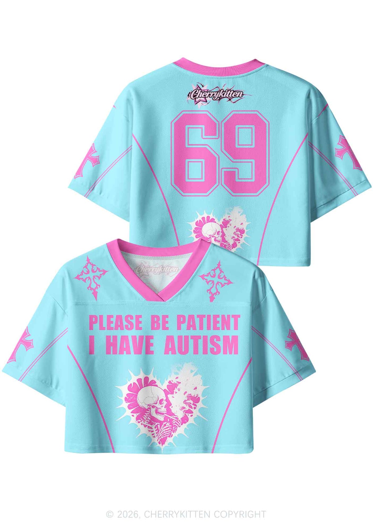 I Have Autism Skull Y2K Crop Sport Jersey Shirts Cherrykitten