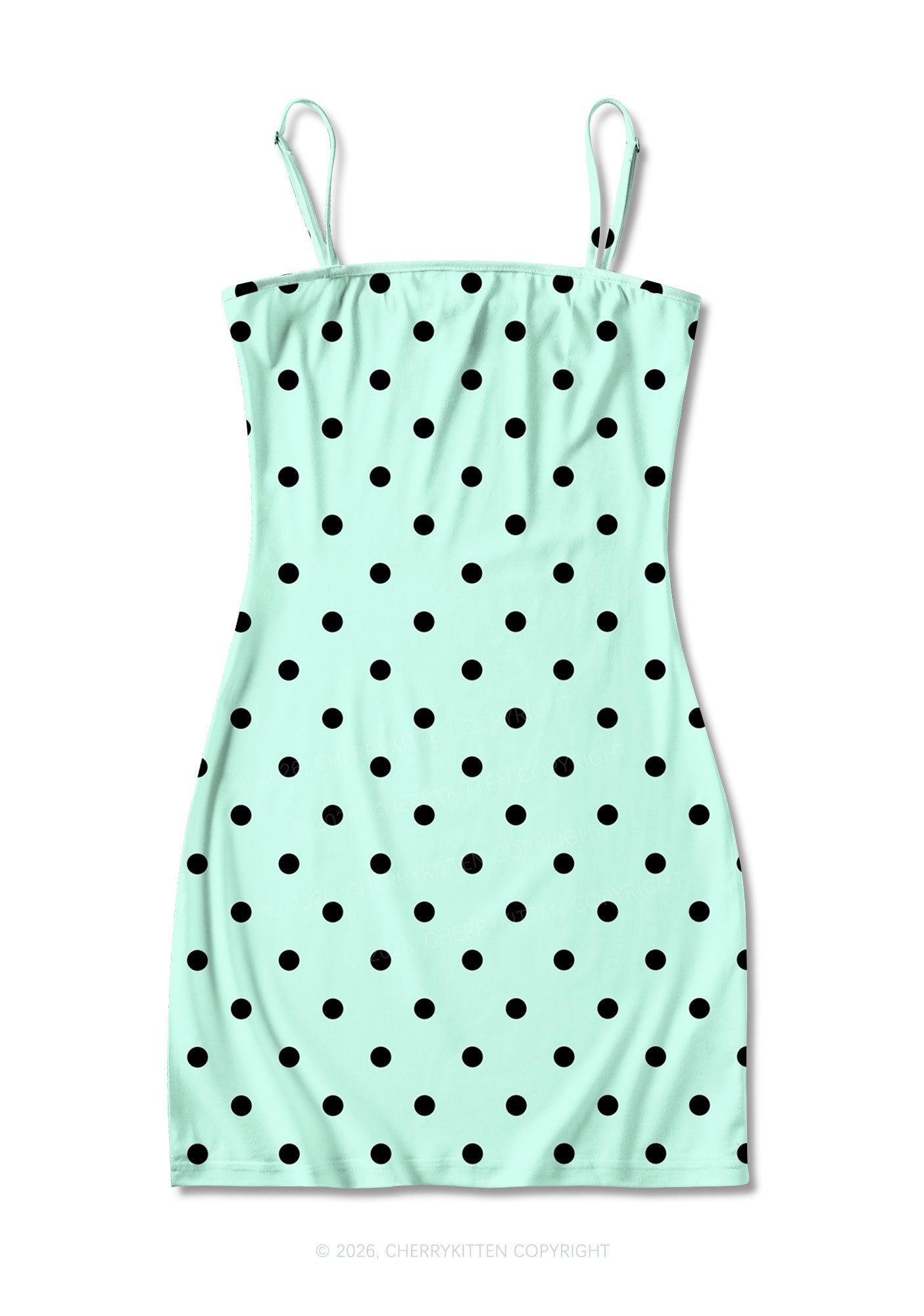 Black Dots On Mint Green Y2K Print Slip Dress Cherrykitten
