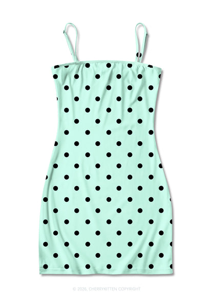 Black Dots On Mint Green Y2K Print Slip Dress Cherrykitten