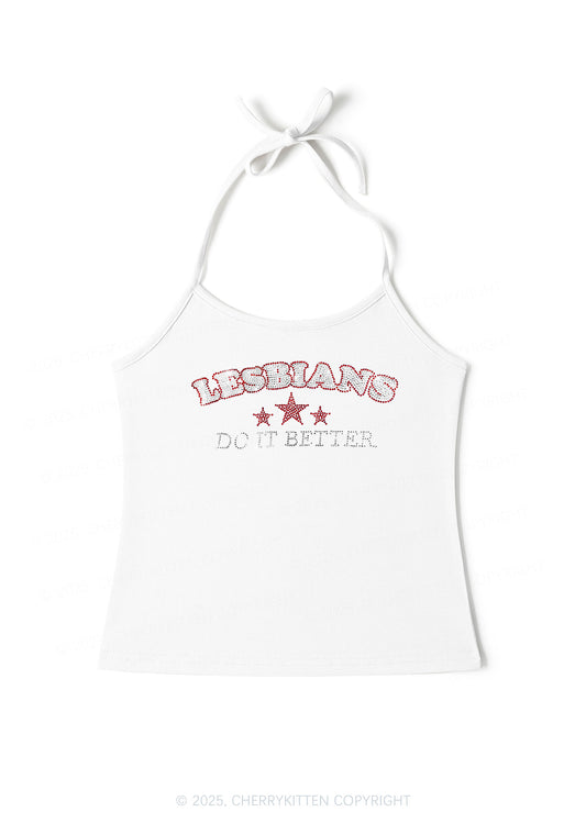 Rhinestone Lesbians Do It Better Pride Y2K Halter Neck Cami Cherrykitten