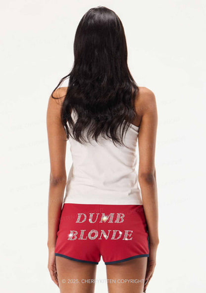 Rhinestone Dumb Blonde Y2K Booty Shorts Cherrykitten