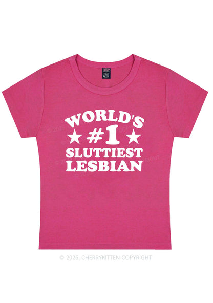 Worlds First Slxttiest Lesbian Pride Y2K Baby Tee Cherrykitten